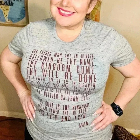 🤑 Gray Heathered Our Father Lord’s Prayer Tee - Picture 7 of 12